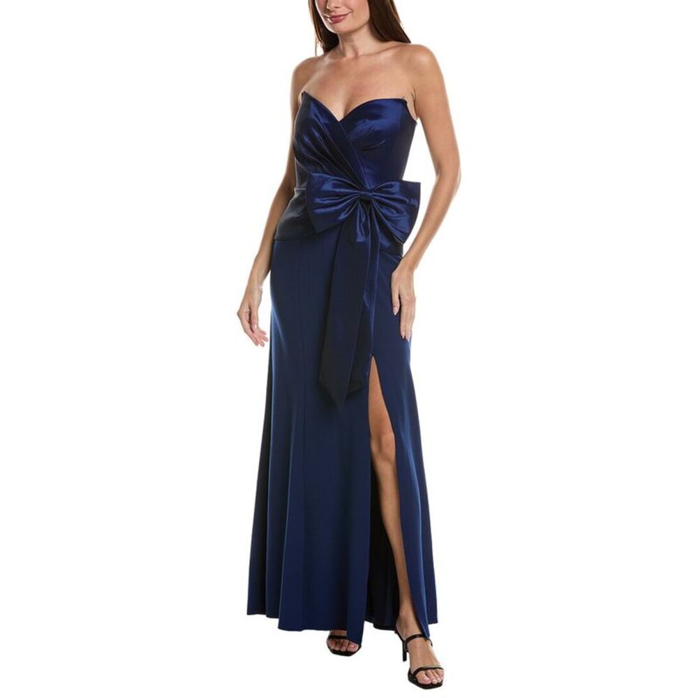 Tadashi Shoji Womens Sleeveless Solid Maxi Dress, Navy
